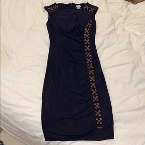 Cache Navy Dress with Brown Accents- small
